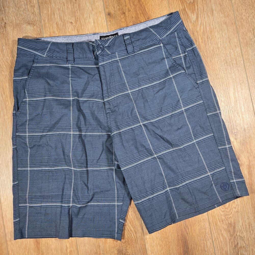 Hang Ten Chino Shorts Mens 36 Navy Plaid Checkered Surf Skate Casual Golf